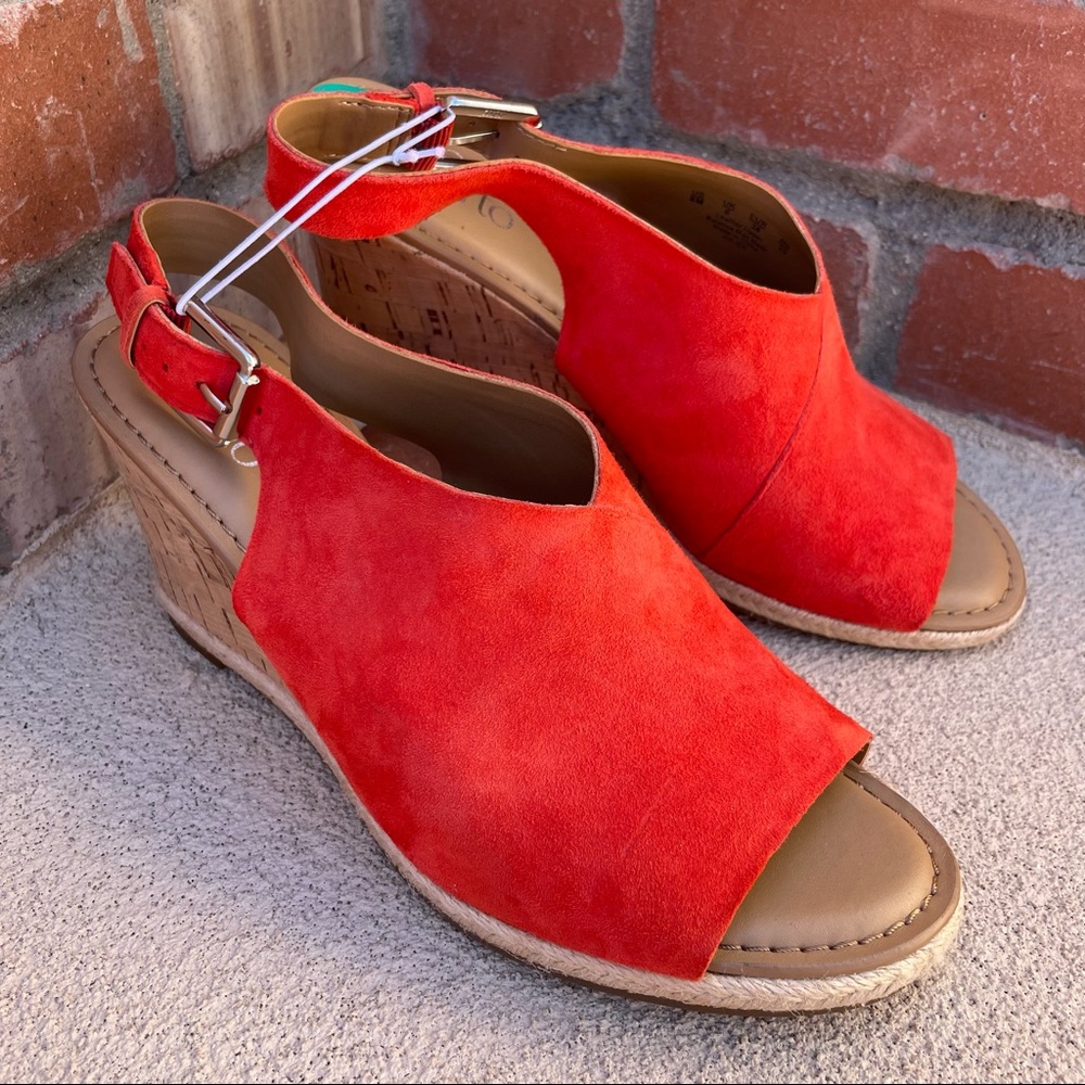 🆕 Franco Sarto Julien Wedge Slingback Suede Sandal Sz 8